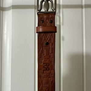 Ralph Lauren Double RL Brown Embossed Leather Belt